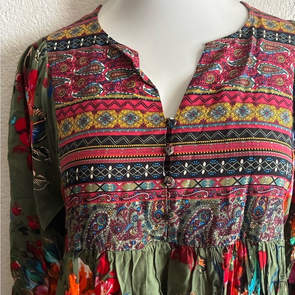 🆕Umgee Women's Olive Bohemian Multi-prints  Tunic Dress S🆕 - Picture 7 of 11